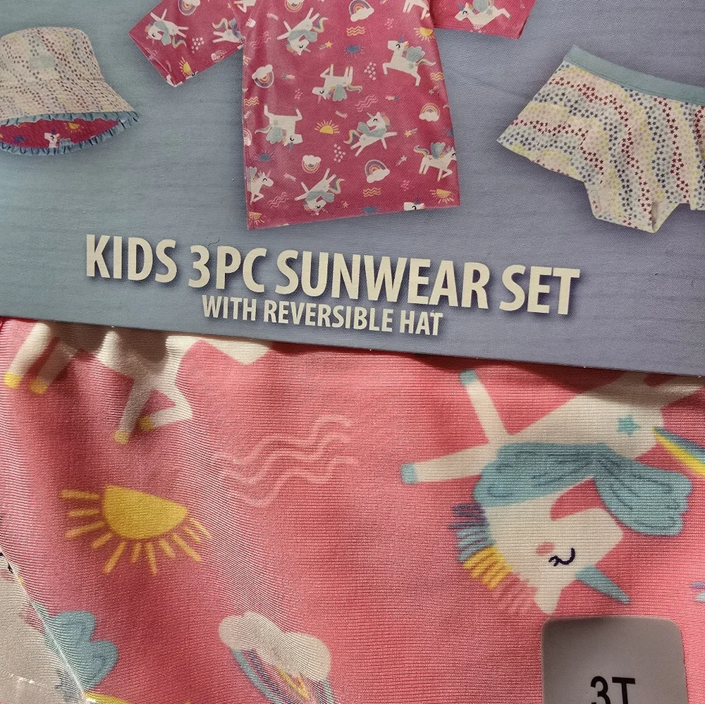 UV Skinz nwt Girl's 3PC Swim Suit, UPV 50+, New, Unicorn 3t
